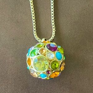 Colorful RhineStone Necklace with Silver Chain